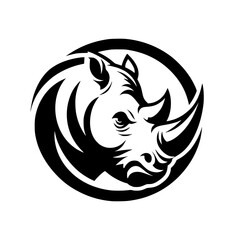 Black and white logo of a running rhino. Vector logo of a rhino isolated on white background.