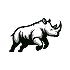 Black and white logo of a running rhino. Vector logo of a rhino isolated on white background.