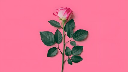 Pink rose leaves stand out in isolation against white background