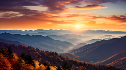 Spectacular Sunset over Mountain Range: A Mesmerizing Spectacle of Nature's Majesty