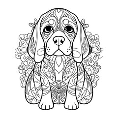 Beagle puppy dog illustration coloring pages - coloring book