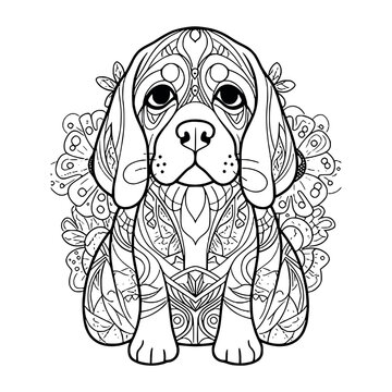 Beagle puppy dog illustration coloring pages - coloring book