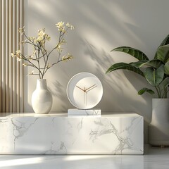 Elegant Marble Table Display with Modern Decor and Calm Ambiance
