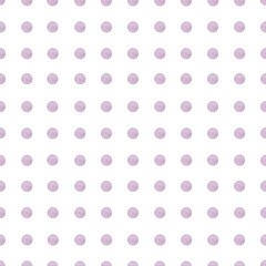 Seamless pattern in watercolor pink lilac polka dots, dot on a white background, hand-drawn. Pattern for design, decoration, fabric, wrapping paper. Geometric endless background in a circle.