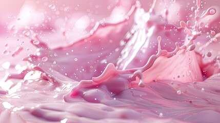 A splash of vibrant pink liquid resembling a smoothie, yogurt, or cream, bathed - obrazy, fototapety, plakaty