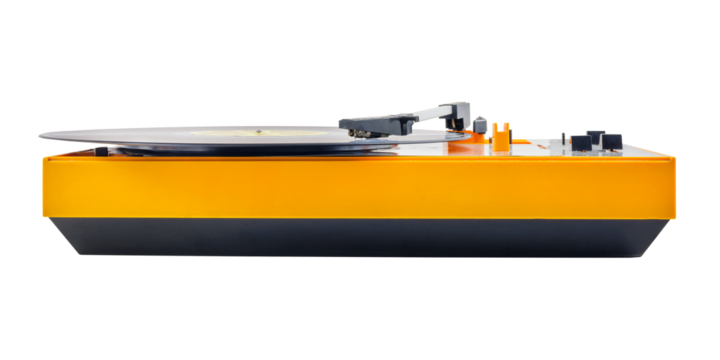 Front view of an orange vintage record player
