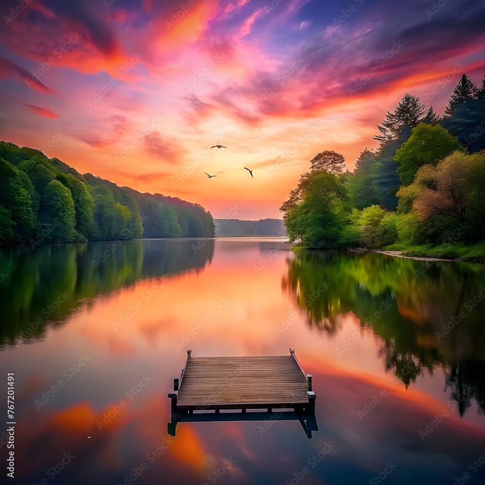 Poster sunset on the lake