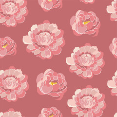 Seamless pattern of abstract peony flowers in trendy style. Simple elegant texture for wrapping paper, packaging, fabric, invitation, wallpaper etc. Vector design.