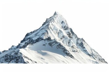 Majestic snow-capped mountain peak isolated on pure white background, winter landscape photo