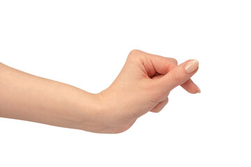 Woman hands  isolated on a white background. Nude nail polish.