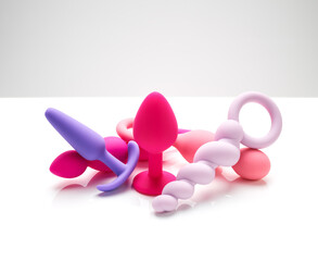 anal plugs and dildo sex toys isolated on white background