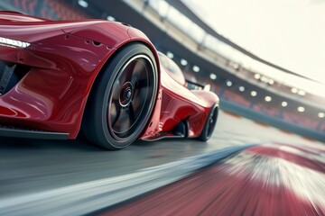 Sleek and Powerful Race Car Speeding on a Track, Ready to Win the Competition, 3D illustration - obrazy, fototapety, plakaty