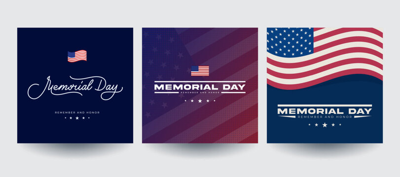 Memorial Day USA greeting Cards set. Vector illustration.