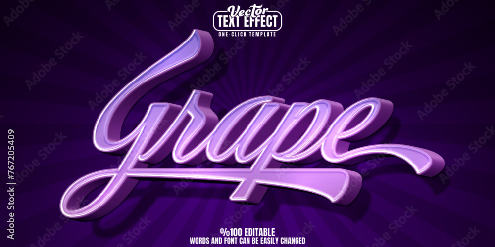 Poster grape editable text effect, customizable fruit and wine 3d font style