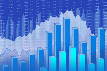 Double exposure of the city, stock market, graphics, rows of coins.