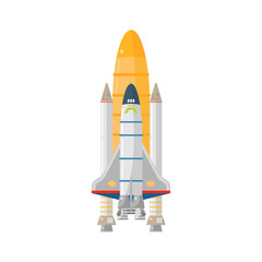 Space shuttle, rocket spaceship for galaxy discovery mission of astronaut vector illustration