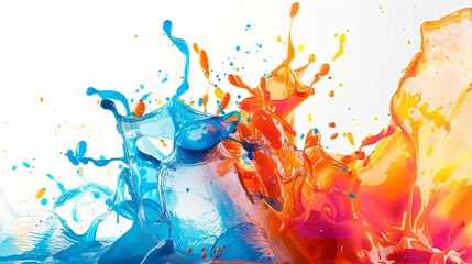 Splash of Orange and Blue Paints in Water Over
