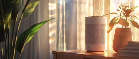 A compact air purifier hums quietly, its bubble shield technology visibly clearing smoke and pollen in a cozy corner , 3D illustration - obrazy, fototapety, plakaty