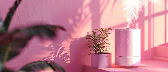 A compact air purifier hums quietly, its bubble shield technology visibly clearing smoke and pollen in a cozy corner , 3D illustration