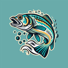 Flat design freshwater fish illustration. Freshwater fish vector illustration for t-shirt design