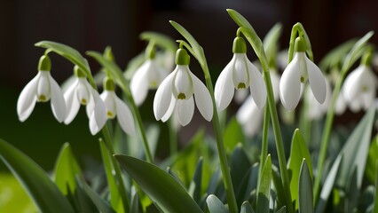 Fototapeta premium Snowdrop, Galanthus nivalis, blooms in pristine spring white