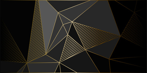 black gold elegant geometric background with triangles and lines - obrazy, fototapety, plakaty
