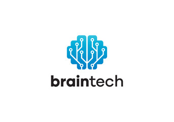 neuron connection logo design, Human brain innovation intelligence icon template	
