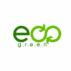 Eco green vector logo design with recycling concept. Illustration of the word eco green with an infinity symbol and an arrow.
