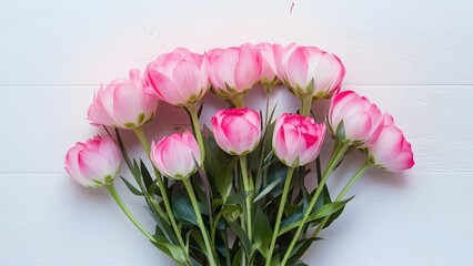 Soft pink spring flowers bouquet on white background for celebration