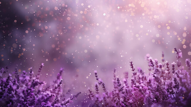 Lavenders with glitter bokeh background. Copy space.