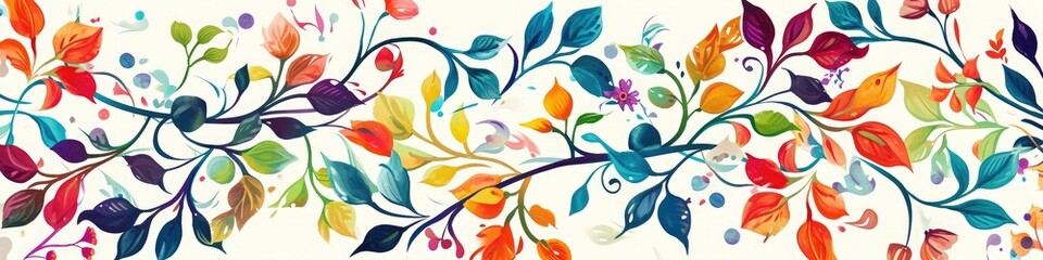 a seamless, abstract floral vine pattern adorned with a diverse and harmonious array of colors.