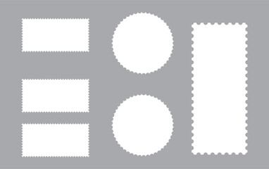 Postage stamp perforated borders. Blank postal frame template for design album, mail, postcard. Vintage postage stamps for envelopes, letter. Isolated paper square boarder. vector