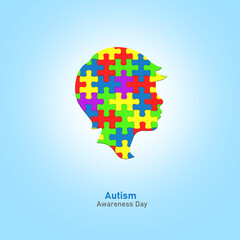 3d puzzle looks like a boy shadow, it's represent  Autism Awareness Day. 3d illustration.