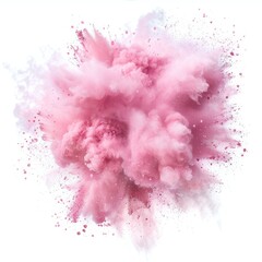 An explosion of pink paint. The dry paint is flying in different directions.