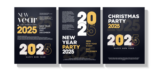 New year 2025 poster. Poster background design with dark colors and with simple greetings. Vector premium design for a 2025 New Year celebration.