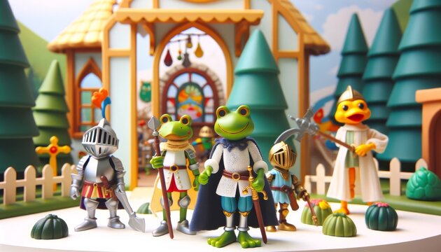 Animated Frog and Duck Figurines in a Fantasy Medieval Setting