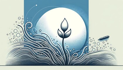 A stylized illustration of a flower sprouting from an ocean wave
