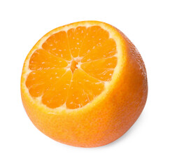 One cut ripe tangerine isolated on white