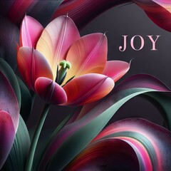 Colorful Tulip Illustration with Word "JOY"