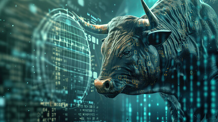 cyberpunk bull market 3d illustration generative ai