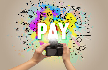 Close-up of a hand holding digital camera with abstract drawing