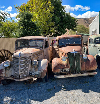 Burkes Pass,,New Zealand - Febuary 09 2024: Classic car for sale - Auto Parts is an auto wrecker offering parts for classic cars,