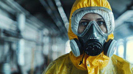 Visualize a worker wearing full personal protective equipment (PPE) in a hydrogen sulfide environment, emphasizing safety and precaution. - obrazy, fototapety, plakaty