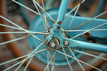 Obraz premium Close-up bicycle wheel from a unique angle, showcasing the spokes and patterns.