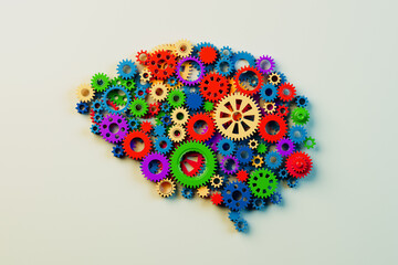 Ingenious Array of Multicolored Gears and Cogs Mimicking a Human Brain - 767213449