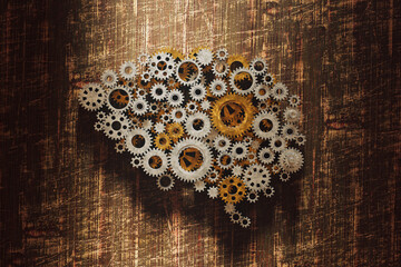 Varied Metallic Gears Arranged on a Textured, Worn Background