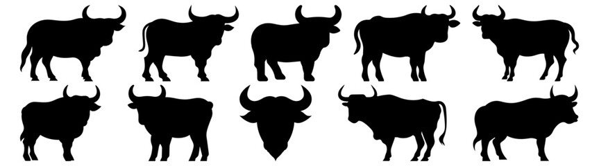 Cow silhouette set vector design big pack of illustration and icon - obrazy, fototapety, plakaty