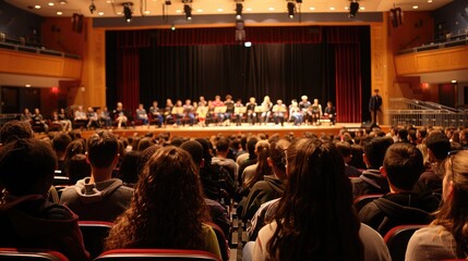 A school auditorium filled with the sound of music, as students rehearse for a performance that will enchant and inspire.