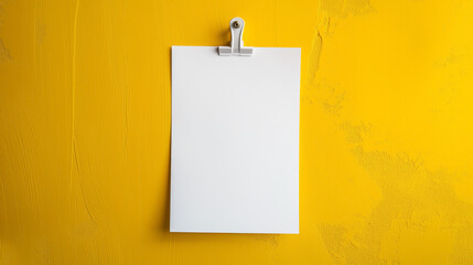 Pinned white note paper on a bright yellow wall