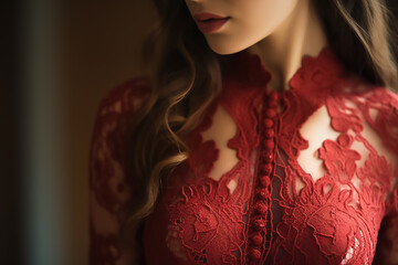 Gorgeous red lingerie closeup shot - obrazy, fototapety, plakaty